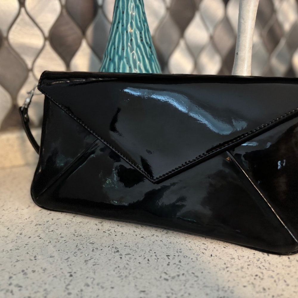 L.K. Bennett Patent Leather Black Clutch Purse Made in London